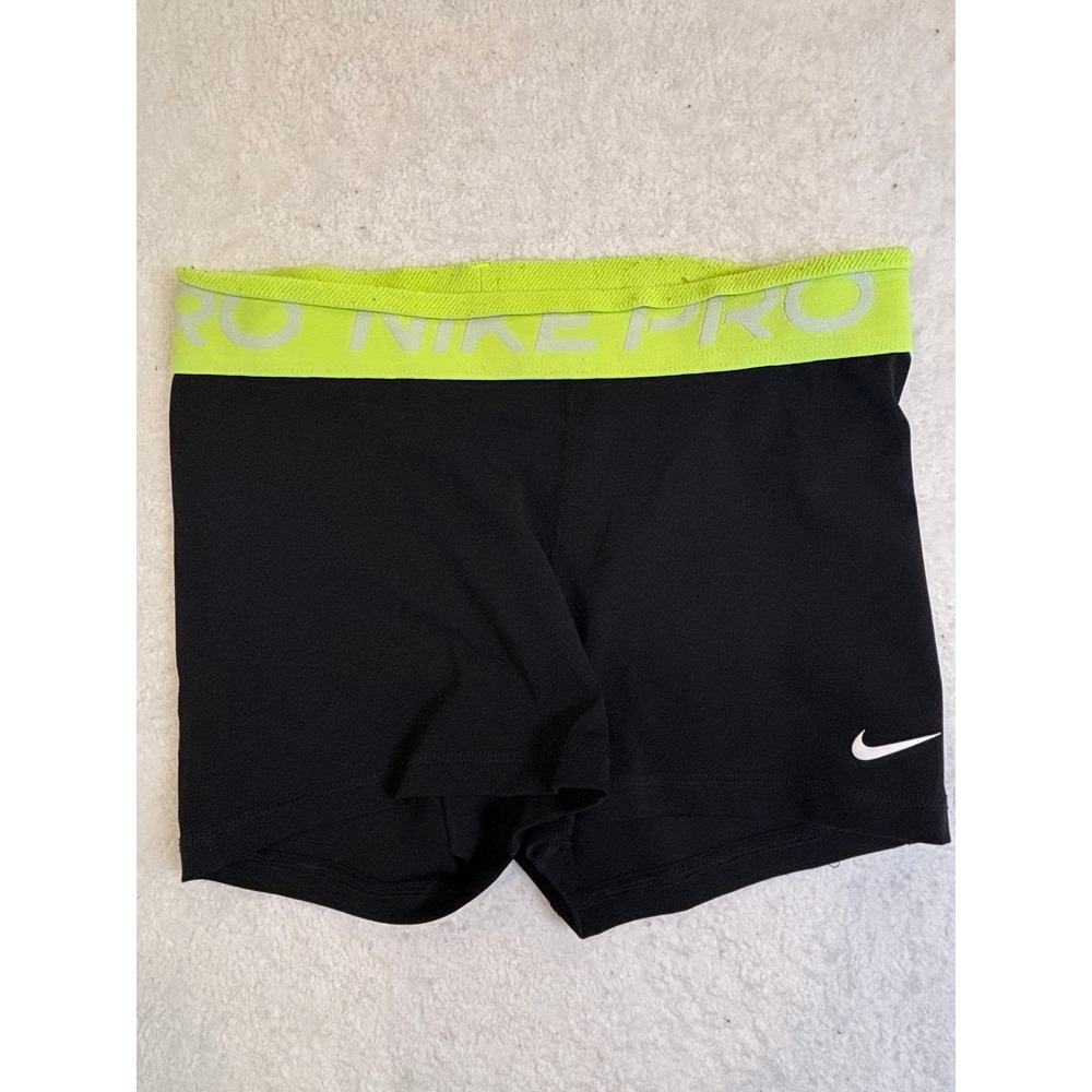 Nike Pro Womens Compression Shorts Black Neon Lime Green Training Volleyball 3in